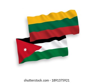 National vector fabric wave flags of Lithuania and Hashemite Kingdom of Jordan isolated on white background. 1 to 2 proportion.