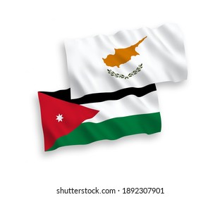 National vector fabric wave flags of Cyprus and Hashemite Kingdom of Jordan isolated on white background. 1 to 2 proportion.