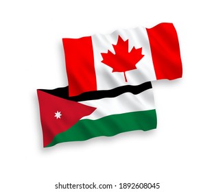National vector fabric wave flags of Canada and Hashemite Kingdom of Jordan isolated on white background. 1 to 2 proportion.