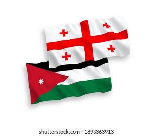 National vector fabric wave flags of Hashemite Kingdom of Jordan and Georgia isolated on white background. 1 to 2 proportion.
