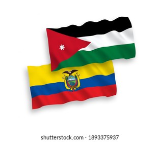 National vector fabric wave flags of Hashemite Kingdom of Jordan and Ecuador isolated on white background. 1 to 2 proportion.