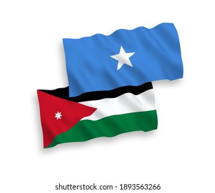 National vector fabric wave flags of Hashemite Kingdom of Jordan and Somalia isolated on white background. 1 to 2 proportion.