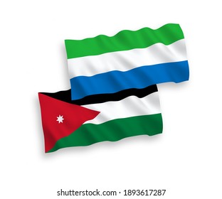 Banderas de ondulación de tela vectorial nacional del Reino Hachemita de Jordania y Sierra Leona aisladas sobre fondo blanco. de 1 a 2.