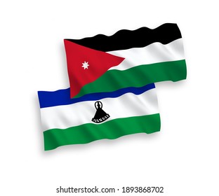 Nationale Vektor-Wellen-Flaggen des Haschemitischen Königreichs Jordanien und Lesotho einzeln auf weißem Hintergrund. 1 bis 2 %.
