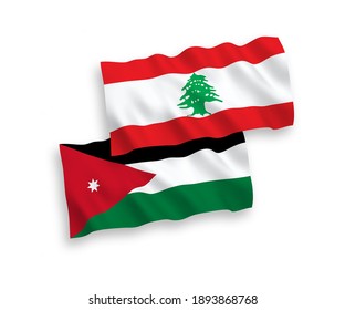 National vector fabric wave flags of Hashemite Kingdom of Jordan and Lebanon isolated on white background. 1 to 2 proportion.