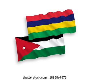 Banderas de ondulación de tela vectorial nacional del Reino Hachemita de Jordania y la República de Mauricio aisladas sobre fondo blanco. de 1 a 2.
