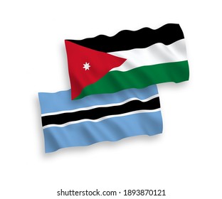 National vector fabric wave flags of Hashemite Kingdom of Jordan and Botswana isolated on white background. 1 to 2 proportion.
