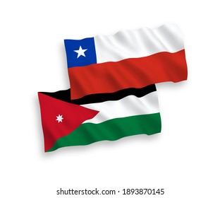 National vector fabric wave flags of Hashemite Kingdom of Jordan and Chile isolated on white background. 1 to 2 proportion.