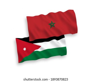 National vector fabric wave flags of Hashemite Kingdom of Jordan and Morocco isolated on white background. 1 to 2 proportion.