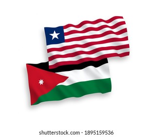 National vector fabric wave flags of Hashemite Kingdom of Jordan and Liberia isolated on white background. 1 to 2 proportion.