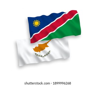 National vector fabric wave flags of Cyprus and Republic of Namibia isolated on white background. 1 to 2 proportion.