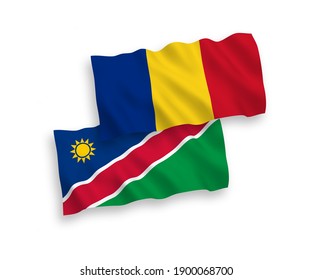Nationale Vektorgrafik-Wellenflags von Rumänien und der Republik Namibia einzeln auf weißem Hintergrund. 1 bis 2 %.