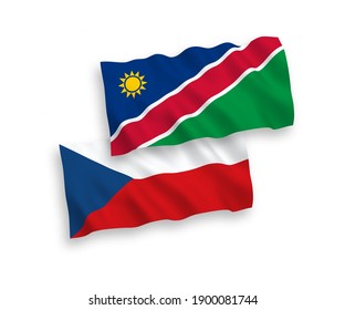 National vector fabric wave flags of Czech Republic and Republic of Namibia isolated on white background. 1 to 2 proportion.