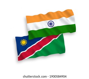 Banderas de olas de tela vectorial nacional de la India y la República de Namibia aisladas en fondo blanco. de 1 a 2.