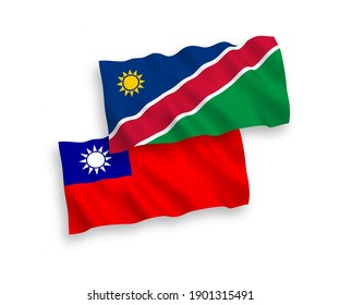 National vector fabric wave flags of Republic of Namibia and Taiwan isolated on white background. 1 to 2 proportion.