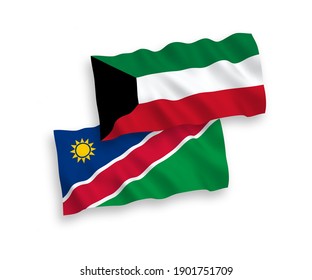 Nationale Vektor-Wellen-Flaggen der Republik Namibia und Kuwait einzeln auf weißem Hintergrund. 1 bis 2 %.
