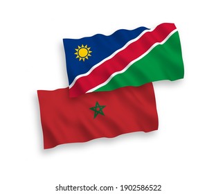 Banderas de olas de tela vectorial nacional de la República de Namibia y Marruecos aisladas en fondo blanco. de 1 a 2.