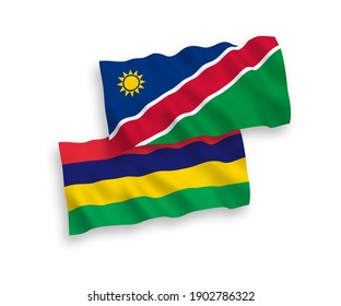 Nationale Vektor-Wellen-Flaggen der Republik Namibia und der Republik Mauritius einzeln auf weißem Hintergrund. 1 bis 2 %.