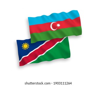 Banderas de olas de tela vectorial nacional de la República de Namibia y Azerbaiyán aisladas en fondo blanco. de 1 a 2.