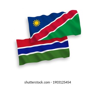 Banderas de olas de tela vectorial nacional de la República de Namibia y la República de Gambia aisladas de fondo blanco. de 1 a 2.