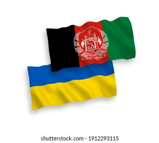 National vector fabric wave flags of Islamic Republic of Afghanistan and Ukraine isolated on white background. 1 to 2 proportion.