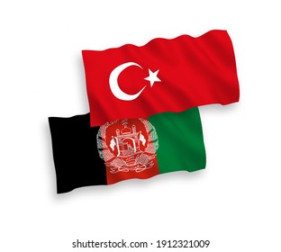 Banderas de olas de tela vectorial nacional de Turquía y la República Islámica del Afganistán aisladas en fondo blanco. de 1 a 2.