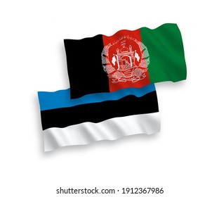National vector fabric wave flags of Estonia and Islamic Republic of Afghanistan isolated on white background. 1 to 2 proportion.