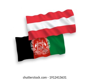 National vector fabric wave flags of Austria and Islamic Republic of Afghanistan isolated on white background. 1 to 2 proportion.