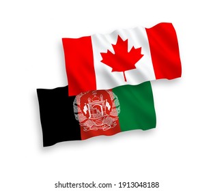 National vector fabric wave flags of Canada and Islamic Republic of Afghanistan isolated on white background. 1 to 2 proportion.