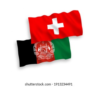 National vector fabric wave flags of Islamic Republic of Afghanistan and Switzerland isolated on white background. 1 to 2 proportion.