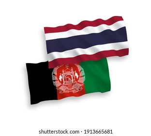 National vector fabric wave flags of Islamic Republic of Afghanistan and Thailand isolated on white background. 1 to 2 proportion.