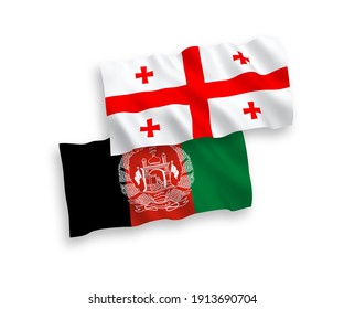 Banderas de ondulación de tela vectorial nacional de la República Islámica del Afganistán y Georgia aisladas sobre fondo blanco. de 1 a 2.