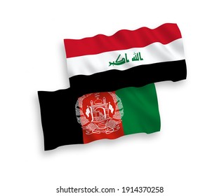 National vector fabric wave flags of Islamic Republic of Afghanistan and Iraq isolated on white background. 1 to 2 proportion.