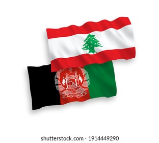 National vector fabric wave flags of Islamic Republic of Afghanistan and Lebanon isolated on white background. 1 to 2 proportion.