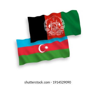 National vector fabric wave flags of Islamic Republic of Afghanistan and Azerbaijan isolated on white background. 1 to 2 proportion.