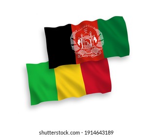 National vector fabric wave flags of Islamic Republic of Afghanistan and Mali isolated on white background. 1 to 2 proportion.