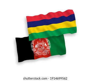 Nationale Vektor-Wellen-Flaggen der Islamischen Republik Afghanistan und der Republik Mauritius einzeln auf weißem Hintergrund. 1 bis 2 %.