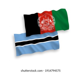 National vector fabric wave flags of Islamic Republic of Afghanistan and Botswana isolated on white background. 1 to 2 proportion.