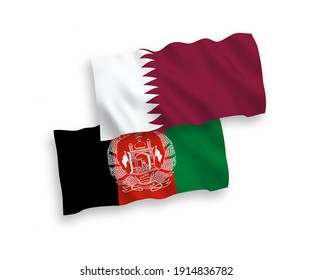 Banderas de olas de tela vectorial nacional de la República Islámica del Afganistán y Qatar aisladas en fondo blanco. de 1 a 2.