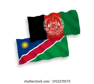 Banderas de ondulación de tela vectorial nacional de la República Islámica del Afganistán y la República de Namibia aisladas de fondo blanco. de 1 a 2.