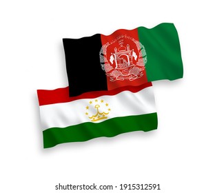 Banderas de ondulación de tela vectorial nacional de la República Islámica del Afganistán y Tayikistán aisladas de fondo blanco. de 1 a 2.