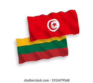 Nationale Vektorgrafik-Wellenflags von Litauen und der Tunesischen Republik einzeln auf weißem Hintergrund. 1 bis 2 %.
