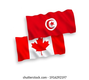 National vector fabric wave flags of Canada and Republic of Tunisia isolated on white background. 1 to 2 proportion.