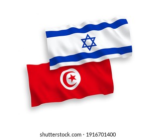 Banderas de olas de tela vectorial nacional de la República de Túnez e Israel aisladas en fondo blanco. de 1 a 2.