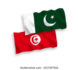 Banderas de olas de tela vectorial nacional de la República de Túnez y el Pakistán aisladas en fondo blanco. de 1 a 2.