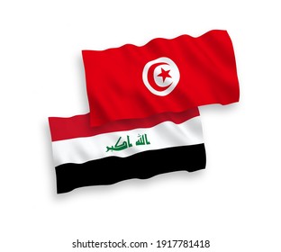 National vector fabric wave flags of Republic of Tunisia and Iraq isolated on white background. 1 to 2 proportion.