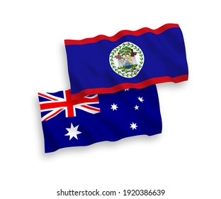 National vector fabric wave flags of Australia and Belize isolated on white background. 1 to 2 proportion.