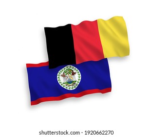 National vector fabric wave flags of Belize and Belgium isolated on white background. 1 to 2 proportion.