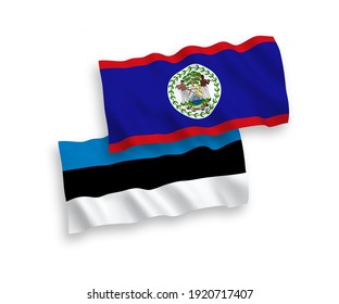 National vector fabric wave flags of Estonia and Belize isolated on white background. 1 to 2 proportion.