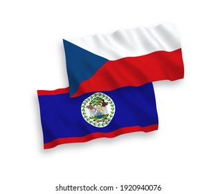 National vector fabric wave flags of Czech Republic and Belize isolated on white background. 1 to 2 proportion.